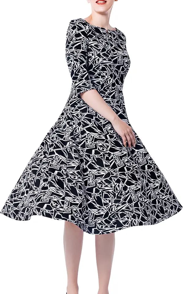 Marycrafts Women's Fit Flare Tea Midi Dress for Office Business Work