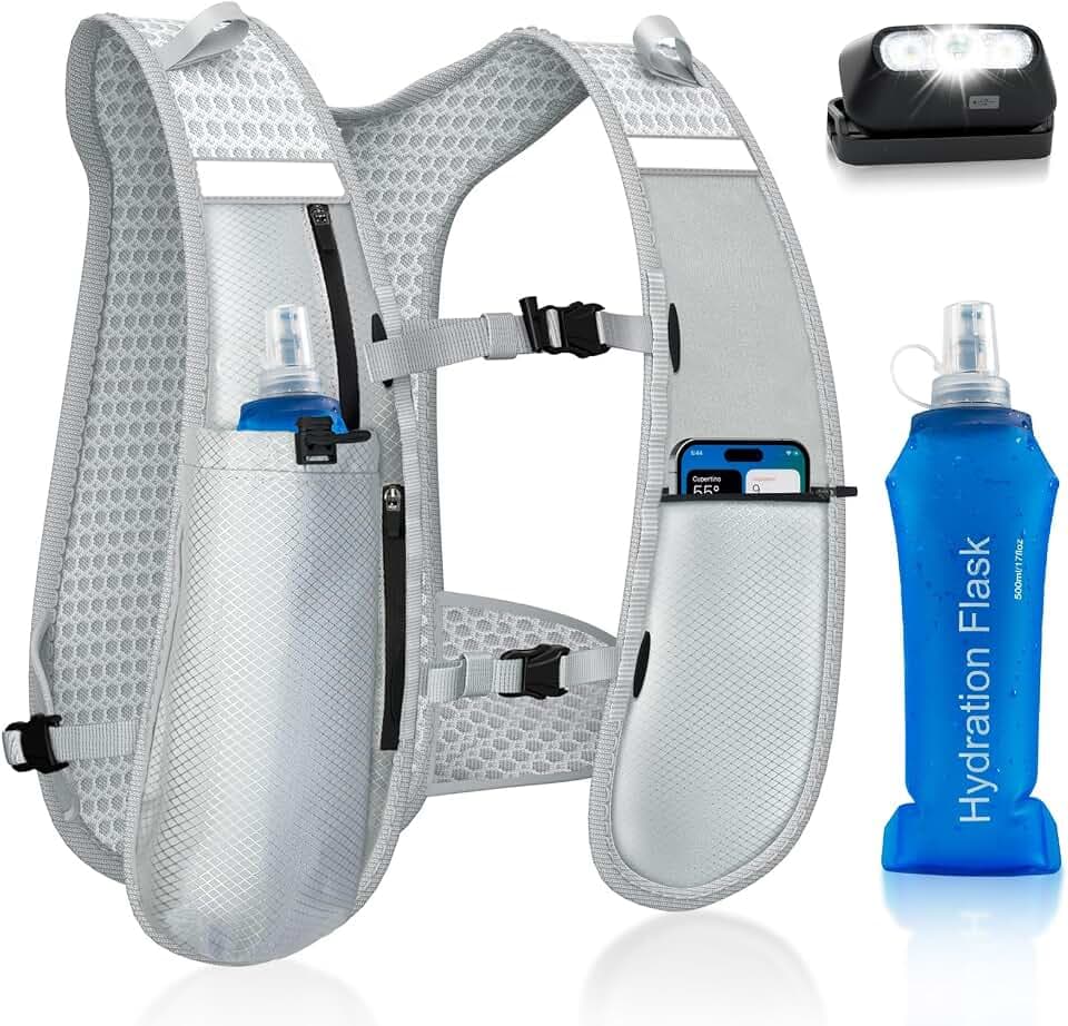 Nextyu Laufweste Damen Herren mit Trinkflasche 500ml, Handytasche & Licht