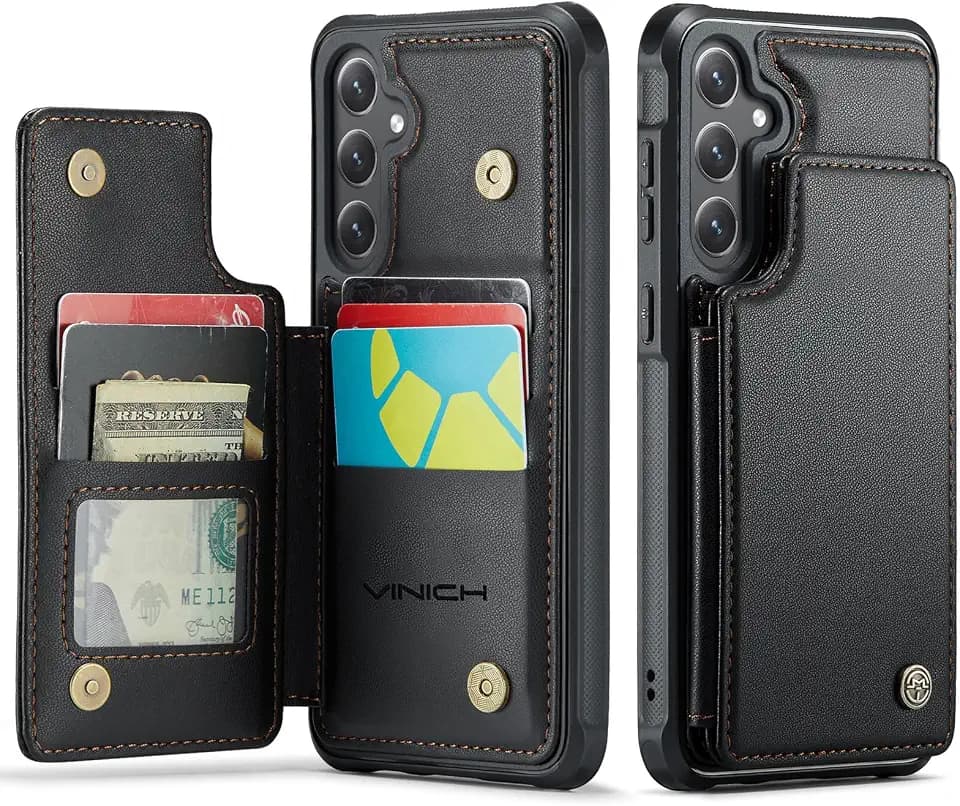 Vinich for Samsung Galaxy S25 FE Wallet Case with Card Holder, Black