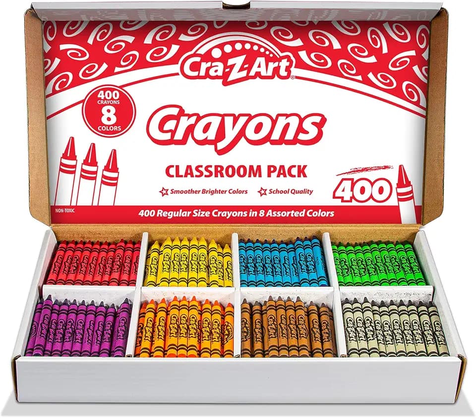 Cra-Z-Art Crayon Bulk Class Pack 400ct 8 Assorted Colors, Back To School Supply List Essential, Bulk Pack for School Supply Rooms and In Class For Teachers