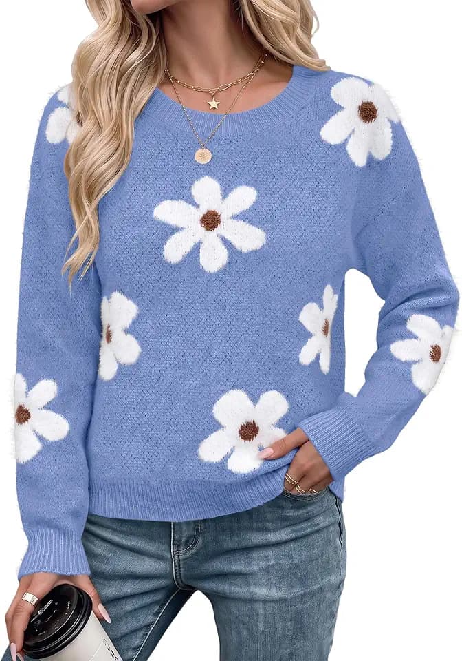 Libsorge Women's Floral 2026 Pullover Round Neck Sweaters Dressy Tops