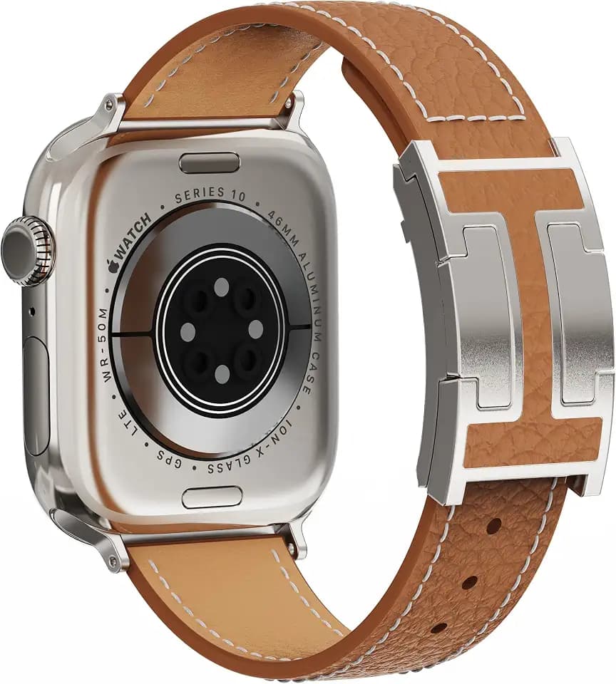 Designer Genuine Leather Band Compatible with Apple Watch Ultra/SE/Series 10/9/8/7/6/5/4/3/2/1 (49mm-38mm), Magnetic Buckle Replacement Strap for Men & Women