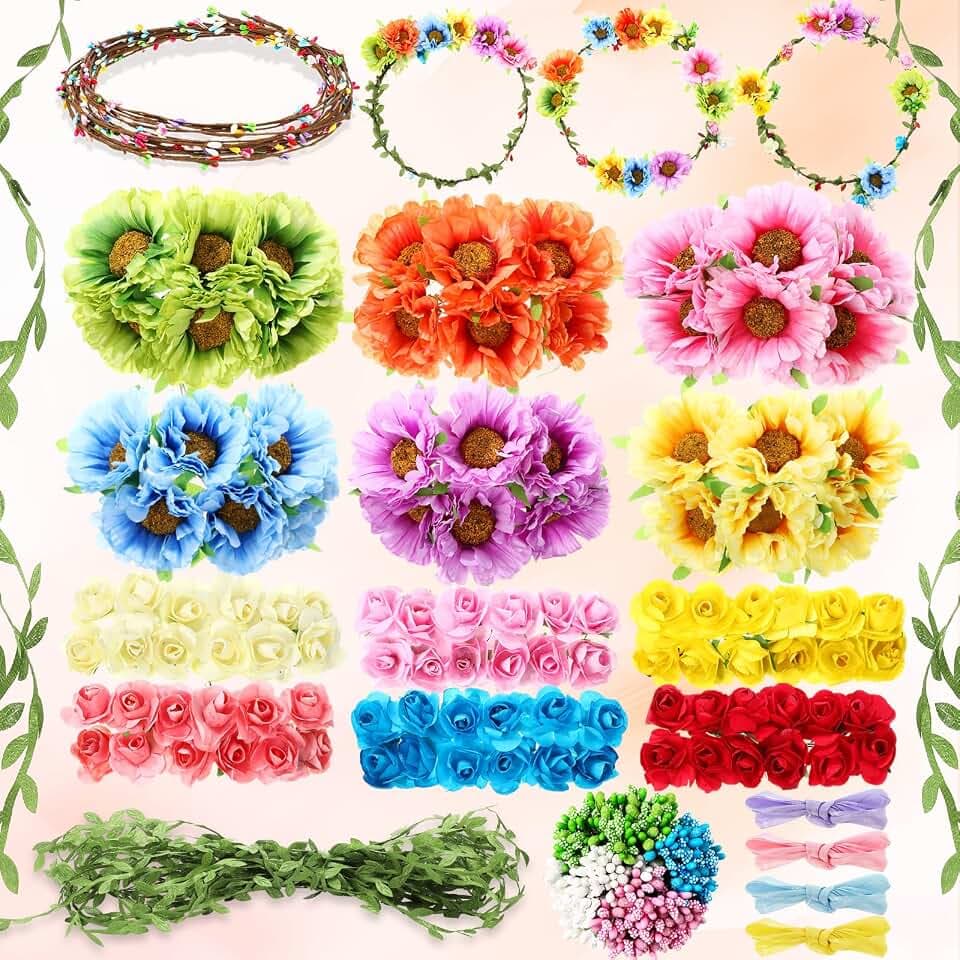Suncalla 30 Sets Flower Crowns Kit, DIY Floral Wreath Garland, Azalea