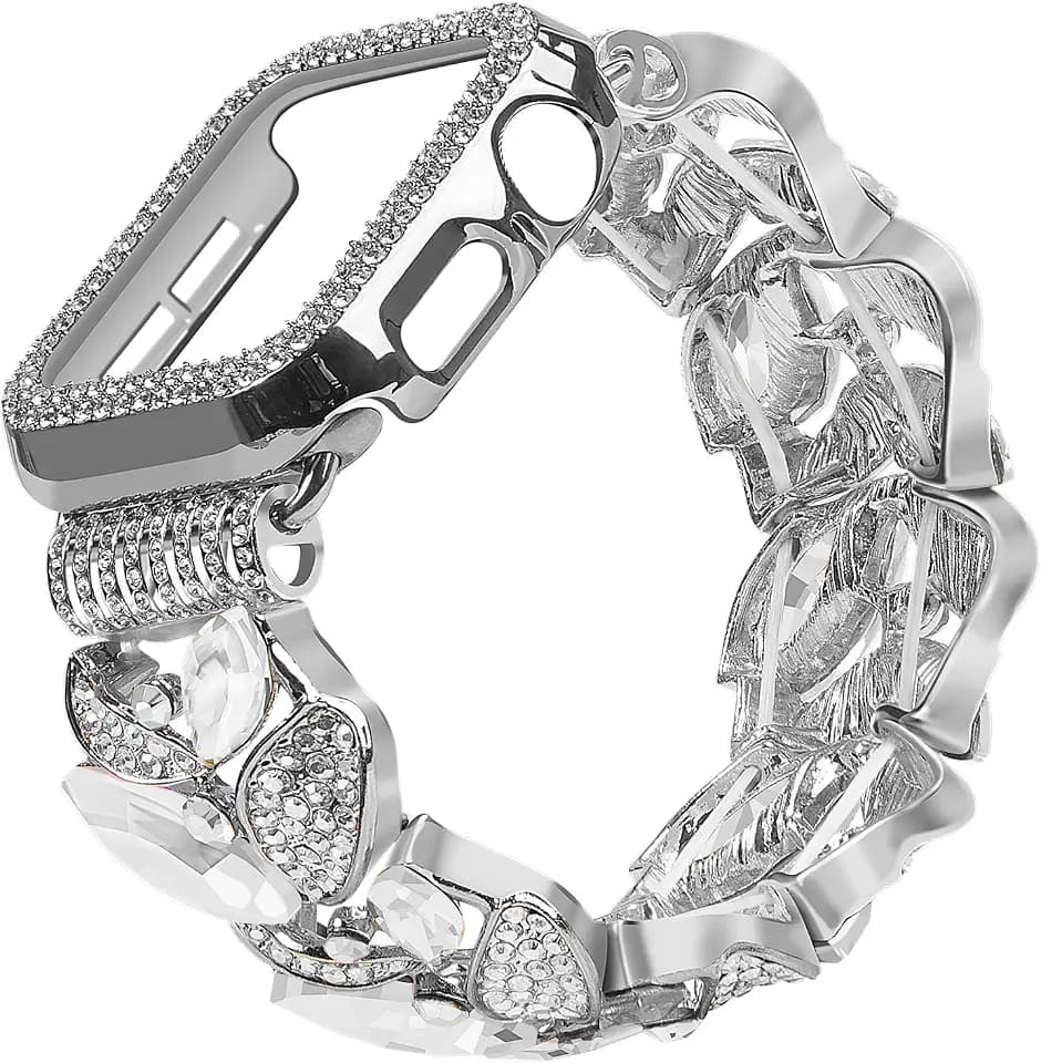 VIQIV Bling Stretchy Bracelet Band with Case for Apple Watch Women Dressy