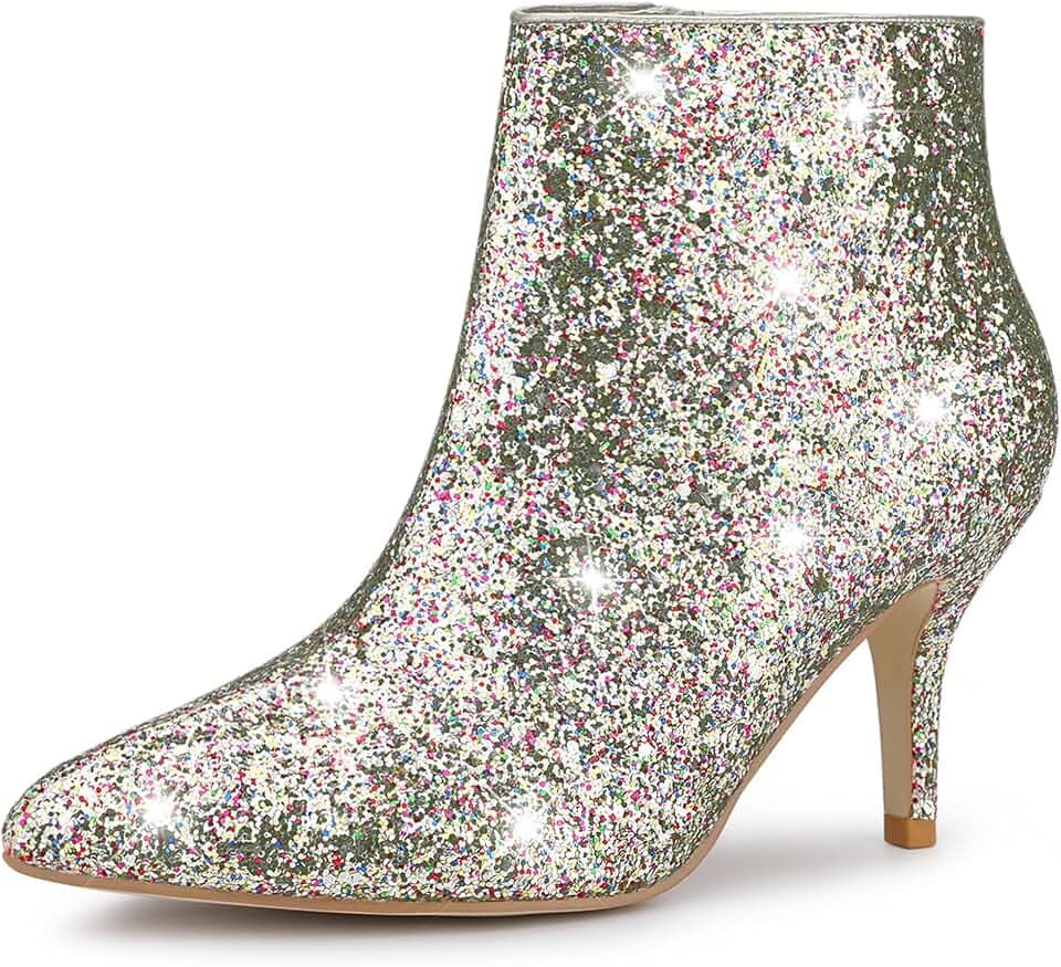 Allegra K Damen Glitzer Spitze Zehe Stiletto Absatz Stiefeletten
