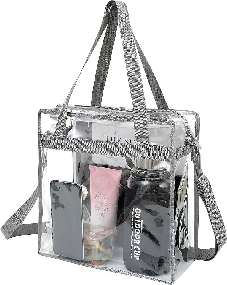BAGAIL Clear Bags 12x6x12 Stadium Approved Clear Tote Bag with Zipper Closure Crossbody Shoulder Bag with Adjustable Strap