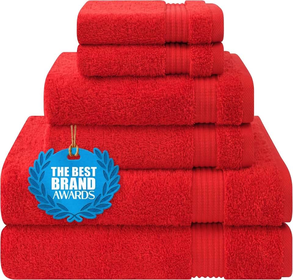 Cotton Paradise 6-teiliges Handtuch-Set, 100% Baumwolle, weich, saugfähig, türkische Handtücher für Badezimmer, 2 Badetücher, 2 Handtücher, 2 Waschlappen, rotes Handtuch-Set