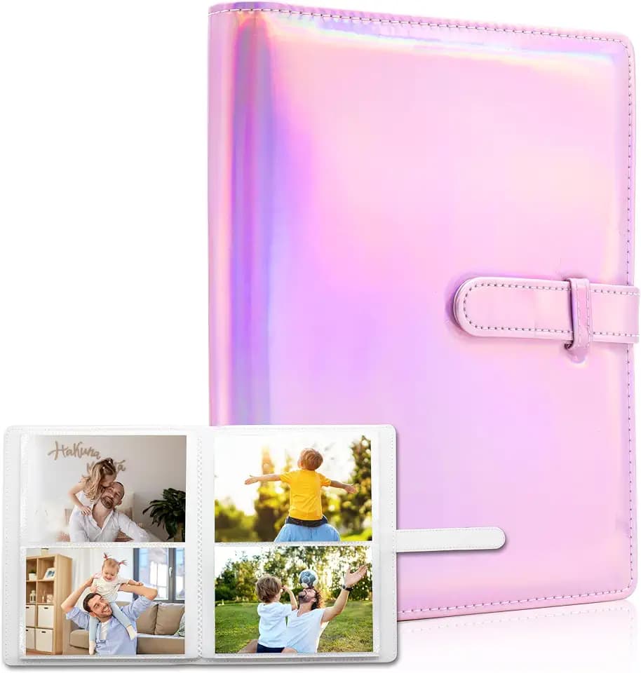 Small Photo Album 4x6 with 152 Pockets Mini Picture Book Leather Cover Portable Wallet Photo Storage for Family Graduation Wedding Travel Gift (Magic Pink)