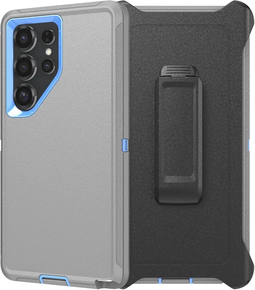 Defender Series Case for Samsung Galaxy S25 Ultra，Rugged & Durable,Military Grade Shockproof Secure Layered, with Port Protection, Includes Holster Clip Kickstand for S25 Ultra 6.9"-Gray/Dark Blue