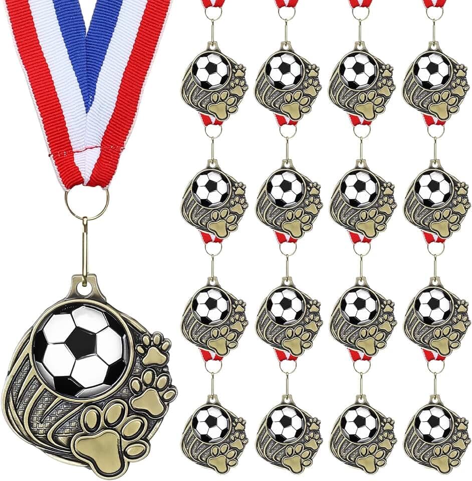 20 Pcs Paw Print Medals with Neck Ribbons, 2'' Gold Medal