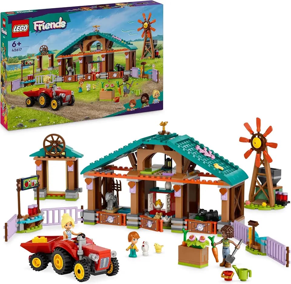 LEGO Friends Auffangstation für Farmtiere, Bauernhof-Spielzeug mit 3 Figuren und 5 Tieren, Plus Traktor, Obst und Gemüse, Geschenk für Mädchen und Jungen ab 6 Jahren 42617