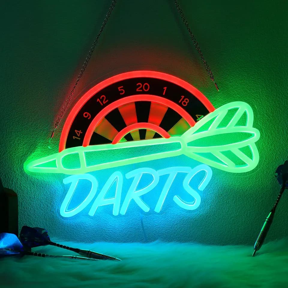 CoolGift Mart Darts Neon Licht, Dimmbare LED Dart Neon Wandschild USB Powered, Dekorationen für Schlafzimmer Wohnzimmer Spielzimmer Mann Höhle Bars Clubs, Geburtstagsgeschenk für Darts Enthusiasten
