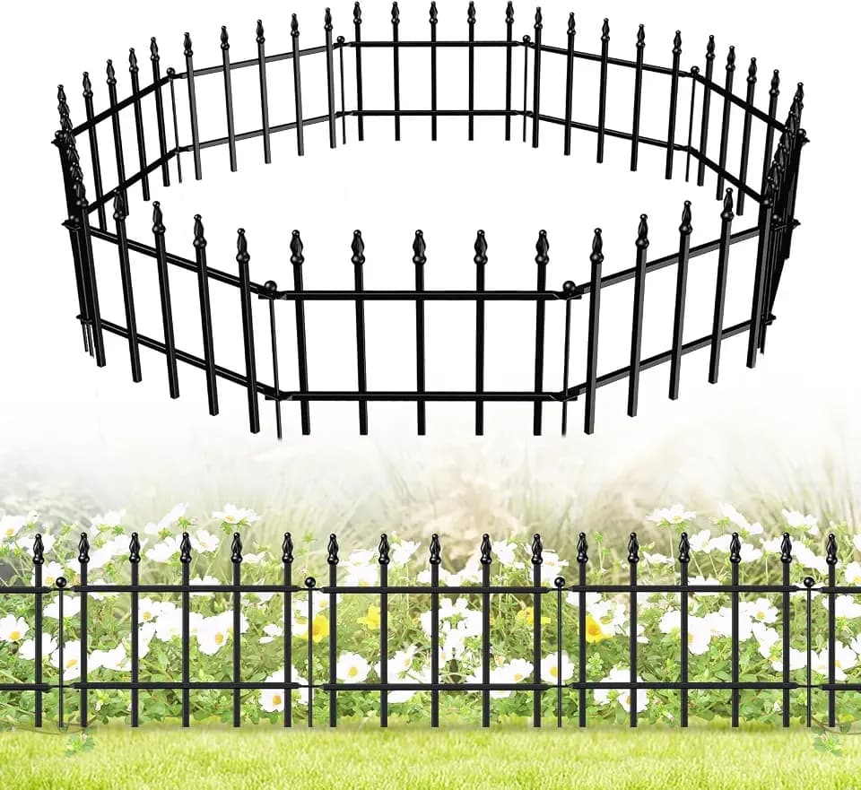 Decorative Metal Garden Fence 11" x 12', Small Fence Border with Stakes