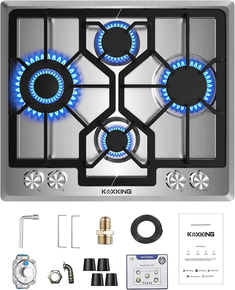 24 Inch Gas Cooktop, Built-In 4 Burner Gas Stove Top, NG/LPG Convertible Stainless Steel Cooktop with Thermocouple Protection, Sealed Burners