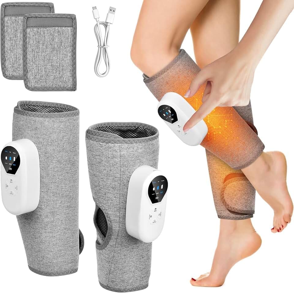 Onherm 2-Stück Bein- & Wadenmassagegerät mit Heizeffekt, Luftkompression, 3 Massagemode, 20-minütige Zeitgesteuerte Entspannung