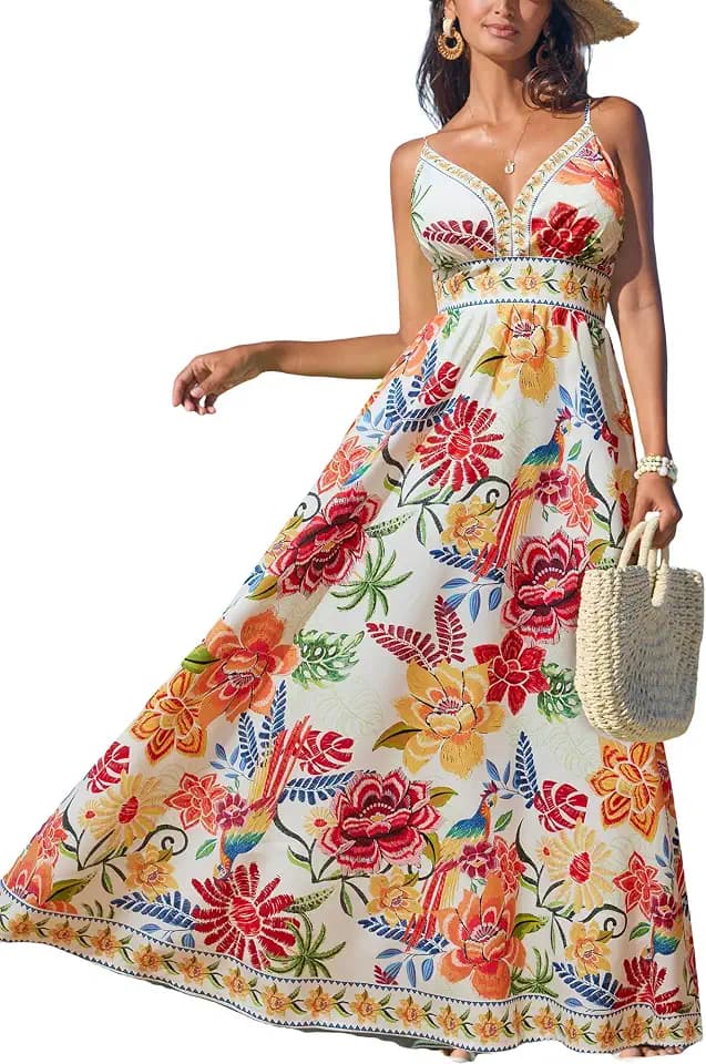 CUPSHE Womens Floral Summer Maxi Dress V Neck Flowy Sundress