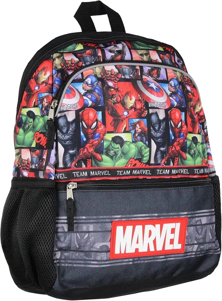 Marvel Avengers Spider-Man Iron Man Captain America Hulk 16" Book Bag School Travel Backpack With Water Bottle Pockets and Adjustable Back Straps
