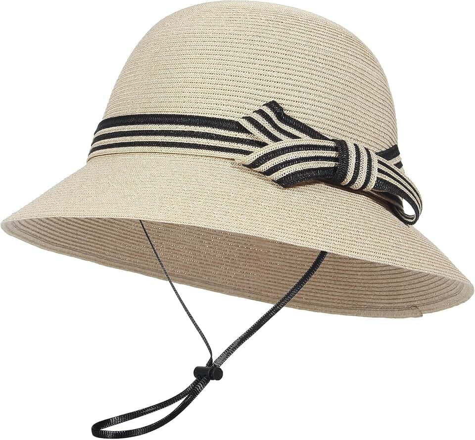 GEMVIE Strohsonnenhut für Frauen, Faltbarer Floppy-Strohhut, breite Krempe, Sommerstrandhut mit Schleife Sommerhut für Strand und Urlaub