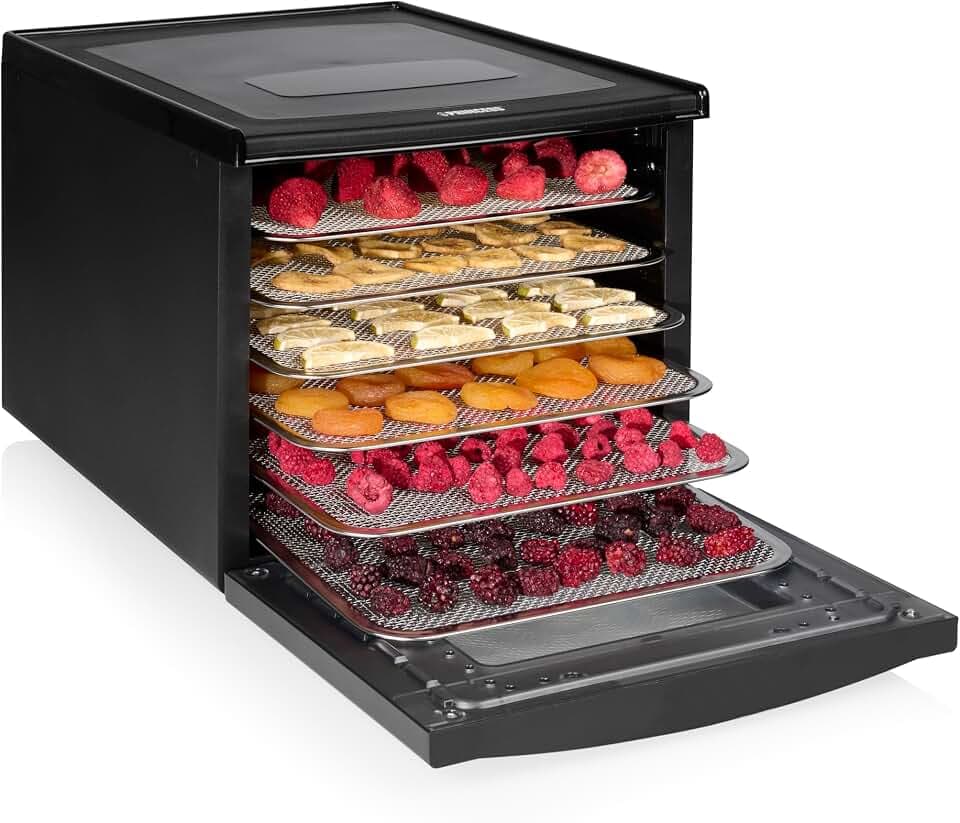 Princess Food Dehydrator mit 6 Edelstahl-Einschüben, Einstellbare Temperatur, Touchscreen, Timer bis 48 Stunden, 550 W, 01.112398.01.001