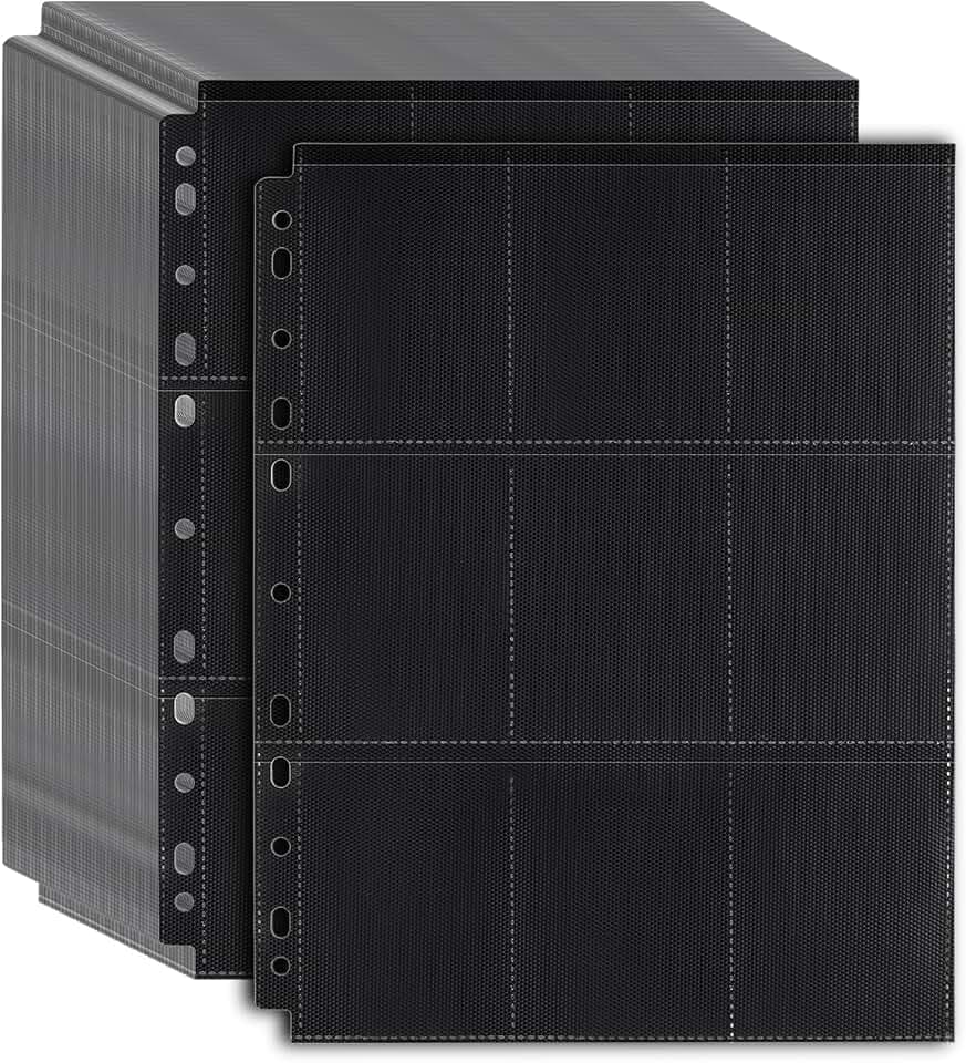 1800 Pockets Sammelkarten Hüllen Transparent, 100 Seiten Pro 18-Pocket Pages Leere Sammelalbum Sammelmappe, Kartenfolien Kartenhüllen, Taschen Sammelkarten Folien (100 stück schwarz)
