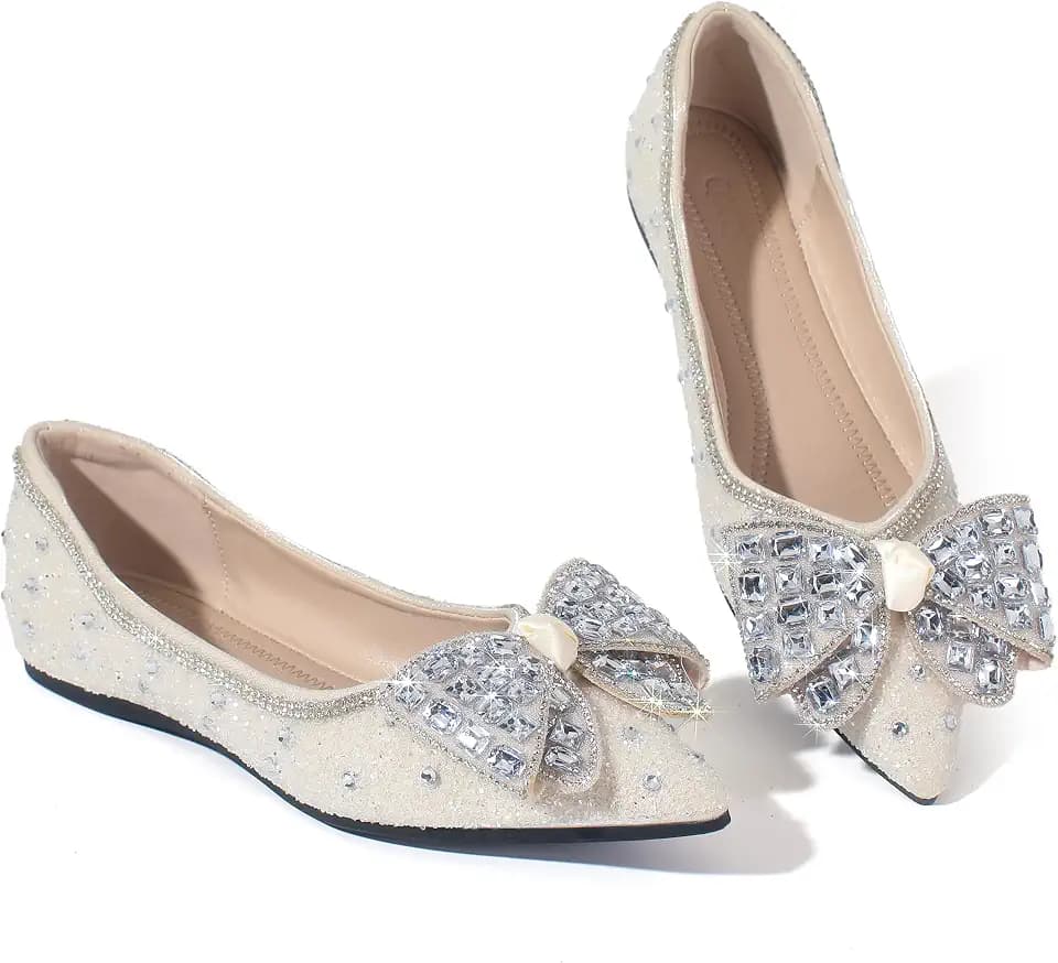 Women's Flats Diamond Bow Ballet Flat Comfort Slip On Casual Lady Shoes