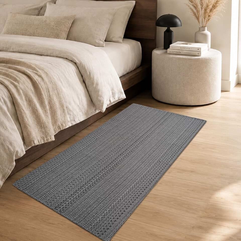 2' x 4' Entryway Rug, Boho Small Area Rug, Machine Washable, Woven Rug, Non-Slip, Vintage Design, Pet Friendly, Soft Faux Fibre, for Indoor Entryways, Bedroom, Kitchens, Front Doors Grey
