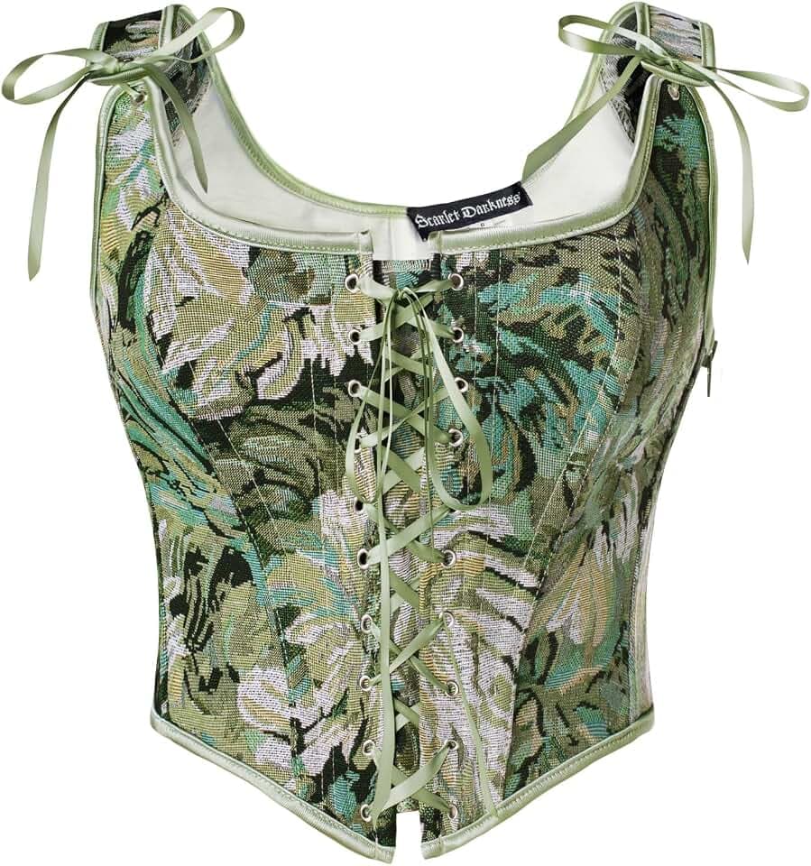 SCARLET DARKNESS Damen Renaissance Korsett Top Blumen Mittelalter Oberteil