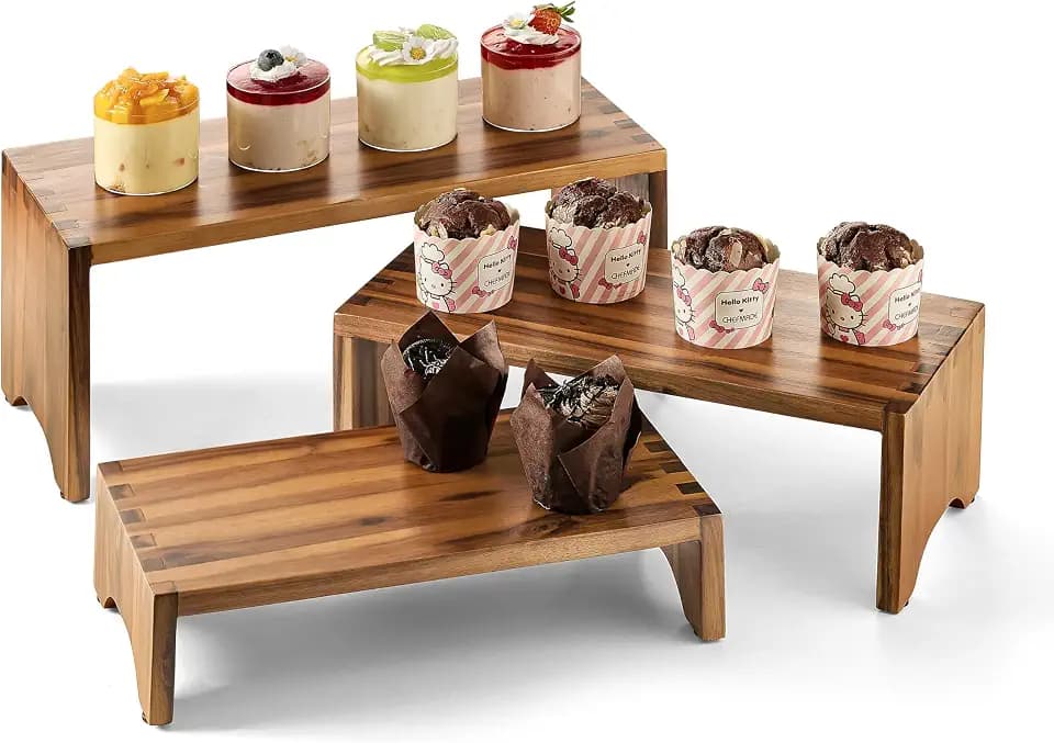 Tidita Wooden 3 Tier Cupcake Stand, Riser Display Stand with Non-Slip Pads