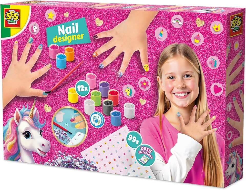 SES Creative 14729 Einhorn-Nageldesigner - Kreatives Set für Kinder ab 6 Jahren - Enthält Nagellacke und Glitzersteine - Perfekt für Nagelkunst, Rosa