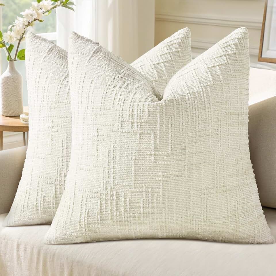 Homaxy 2er Set Chenille Kissenbezüge 55x55cm Cremeweiß