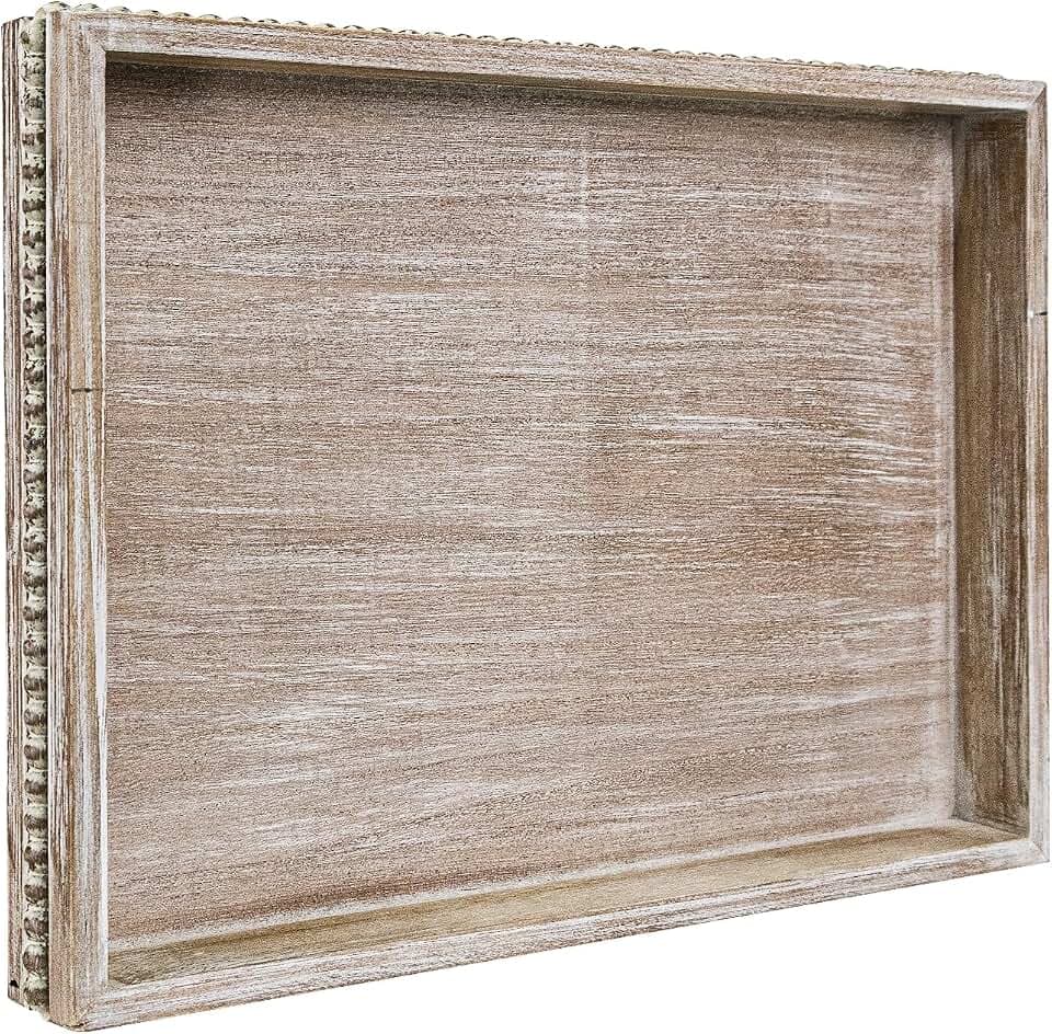 MAONAME Rectangular Wood Serving Tray, Vintage Brown Farmhouse Wood Tray