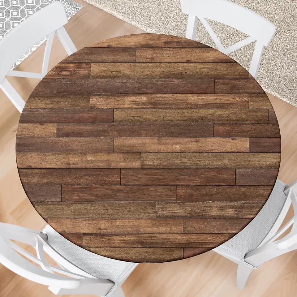 Farmhouse Round Fitted Tablecloth with Elastic Edge Wooden Brown Outdoor Tablecloth Waterproof Table Cover for Picnic Dinner Party Decor Fits 40-44" Diameter Round Tables