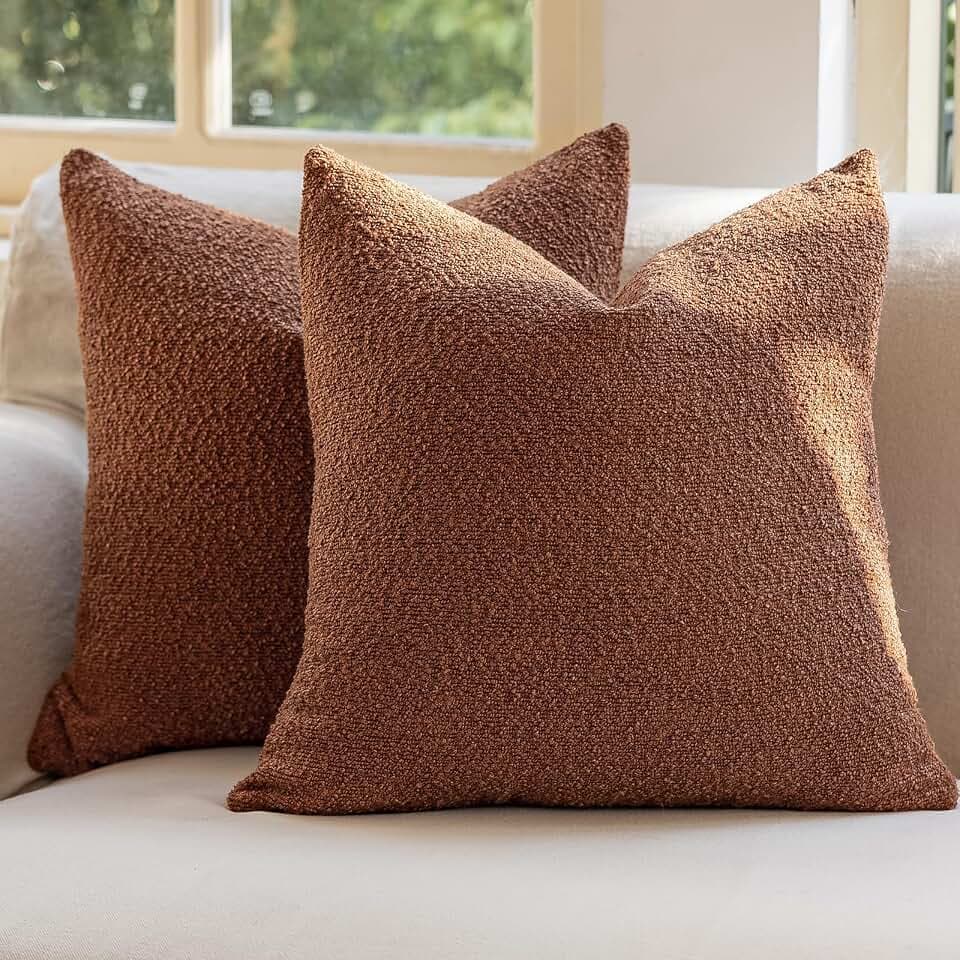 GEEORY Decorative Throw Pillow Covers 26x26 Inch Pack of 2,Textured Boucle Neutral Cushion Cases for Bed Couch Sofa, Accent Mordern Farmhouse Minimalist Home Decor (Tobacco Brown) GE06-26