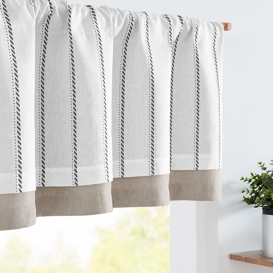 jinchan Stripe Linen Window Valance Curtain, 50x18, 1 Panel, Black
