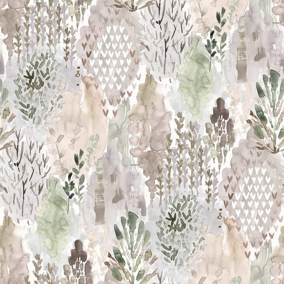 RoomMates Taupe Watercolor Tree Mosaic Peel and Stick Wallpaper