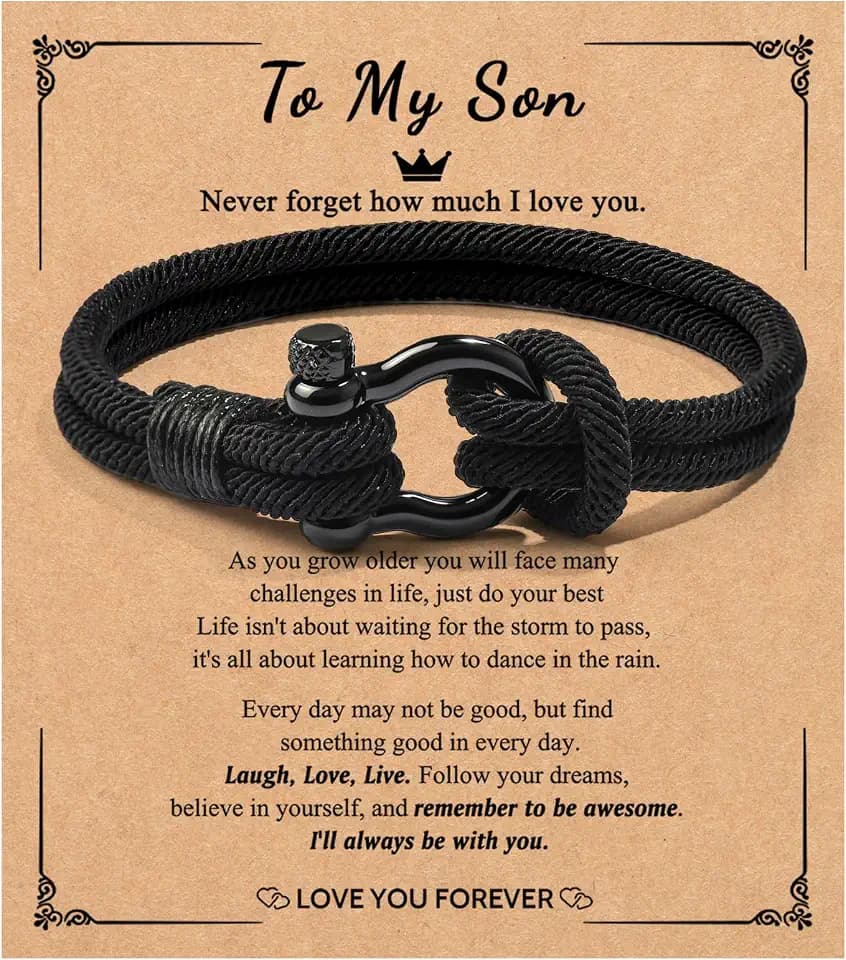 Horseshoe Buckle Nautical Braided Rope Bracelet for Teenage Teen Boys Son Grandson Nephew