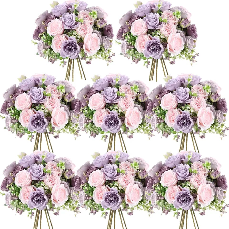 Geosar 8 Bundles Artificial Peonies Flowers,Gray Purple, Light Purple