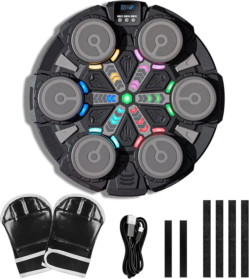 Musik Boxmaschine für Kinder, Bluetooth Box-Spiel mit LED-Rhythmus-Licht & Boxhandschuhen, Wandmontiertes Reaktions-Training, Fitness Spielzeug für Jungs & Mädchen 6-12 Jahre,Geschenkidee