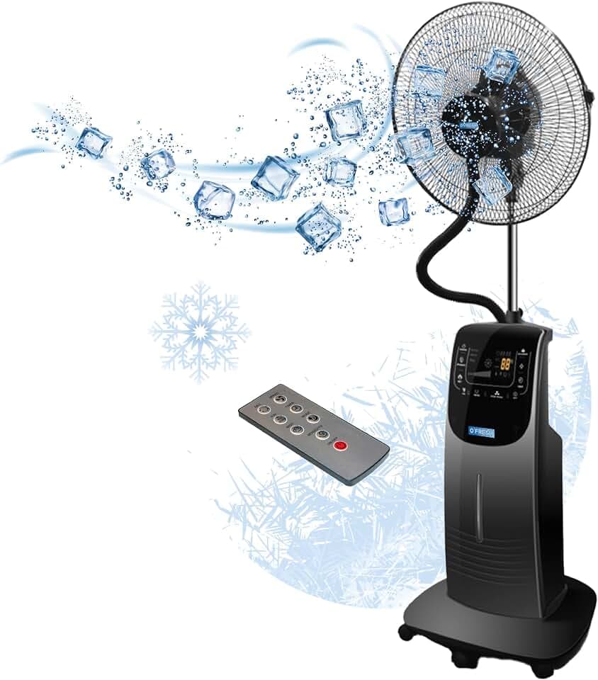 O'FRESH Sprühnebel Ventilator 135cm - Standventilator mit Sprühnebelfuntion - Fernbedienung - Anti-Mückenmittel - kühlt den Raum effektiv ab - 80 Watt - Oszillierend, 3 Stufen, Timer