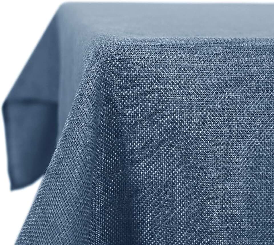 Deconovo Tischdecke Blau 130 x 280 cm Abwaschbar Leinenoptik