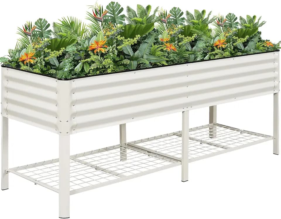 G GOOD GAIN Elevated Raised Garden Bed Kit with Legs, Rack, 2x6ft, White