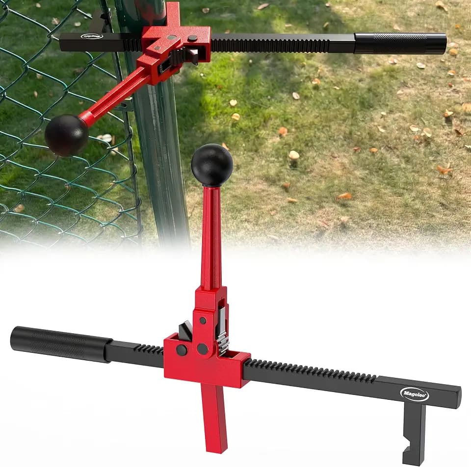 Chain Link Fence Stretcher Tool, Heavy-Duty Fence Puller & Tensioner for Fence Fabric Installation or Repair Projects in Farm, Ranch & Garden, Easy One-Person Operation, 9″ Ratchet Range, Red