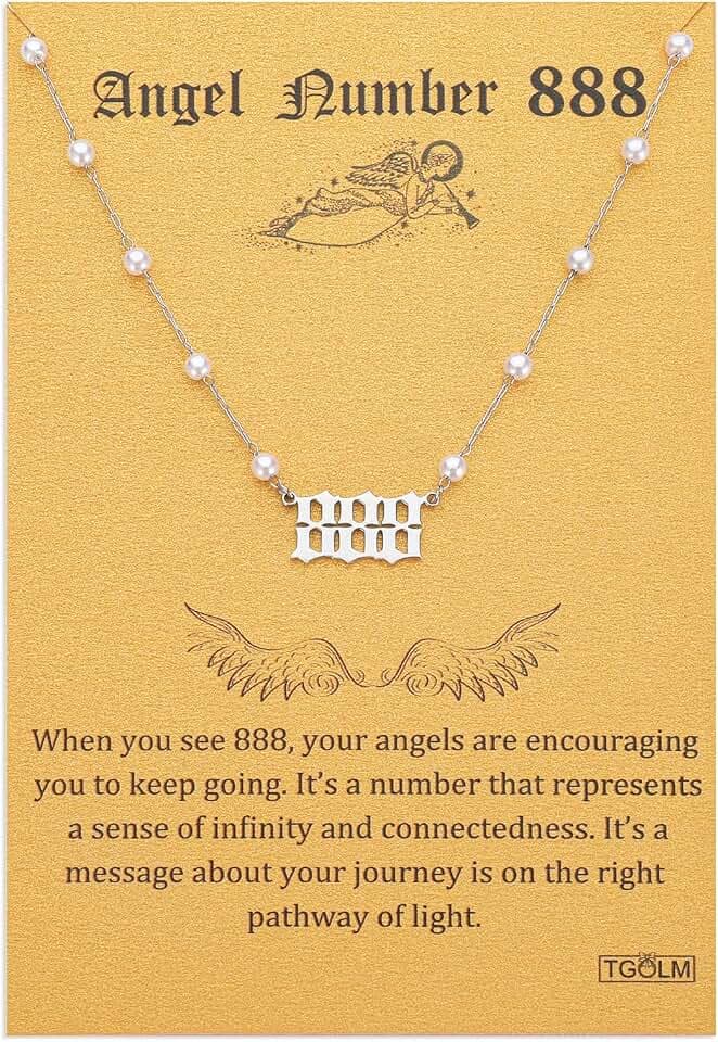 Angel Number Necklace 18k Gold Plated Stainless Steel Faux Pearl Choker Chain Aesthetic Accessories Jewelry for Women 16"