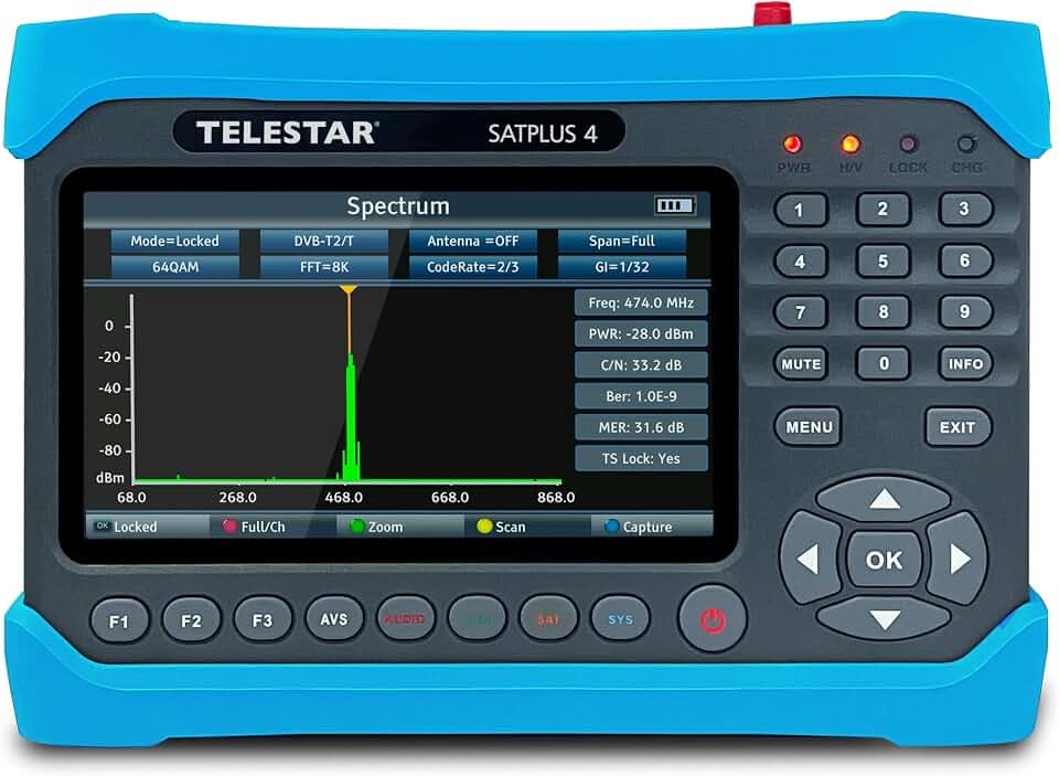 TELESTAR SATPLUS 4 – Messgerät (für DVB-S/DVB-S2/DVB-C/DVB-T2, WLAN, Glasfaser, Unicable, 7″ Bildschirm, Live-TV-Bild)