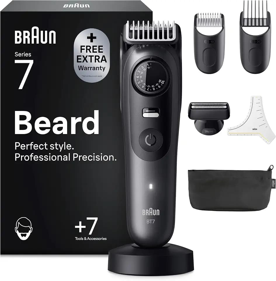 Braun Barttrimmer Series 7, Kabelloser Bartschneider Herren, BT7525, Grau