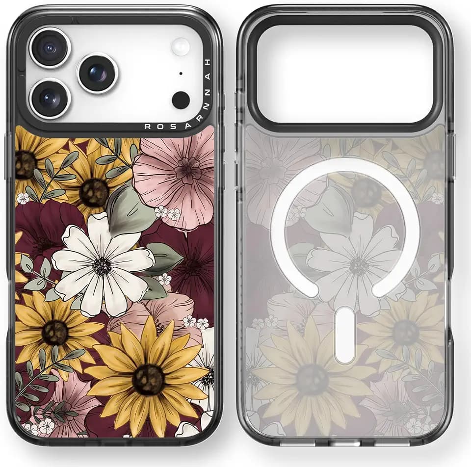 Rosarnnah for iPhone 17 Pro Max Case Aesthetic Black, Sunflower