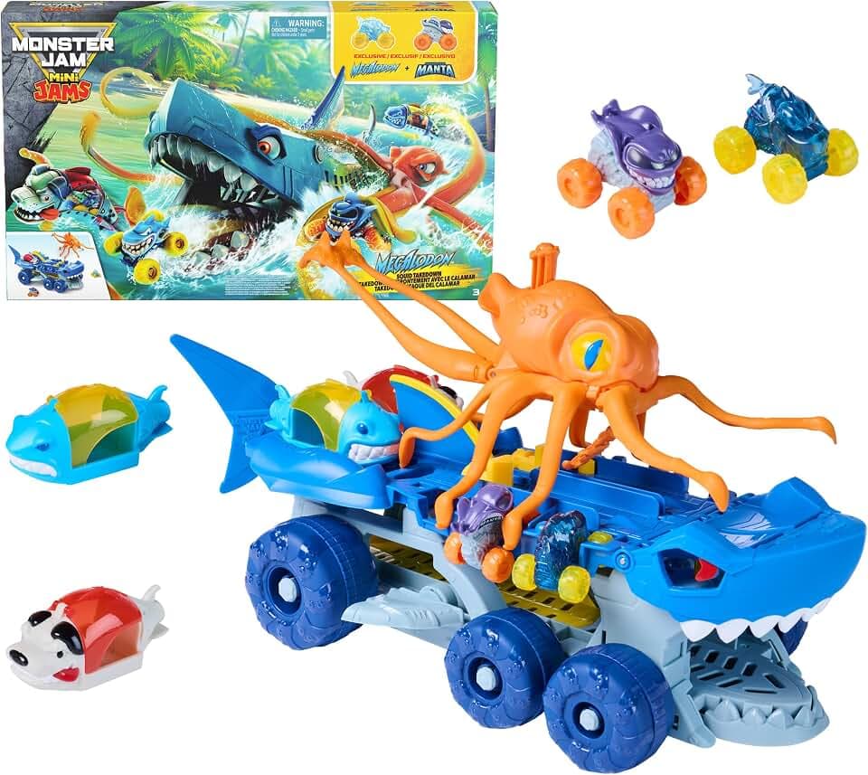 Monster Jam Mini Jams Megalodon Squid Takedown Monster Trucks Playset