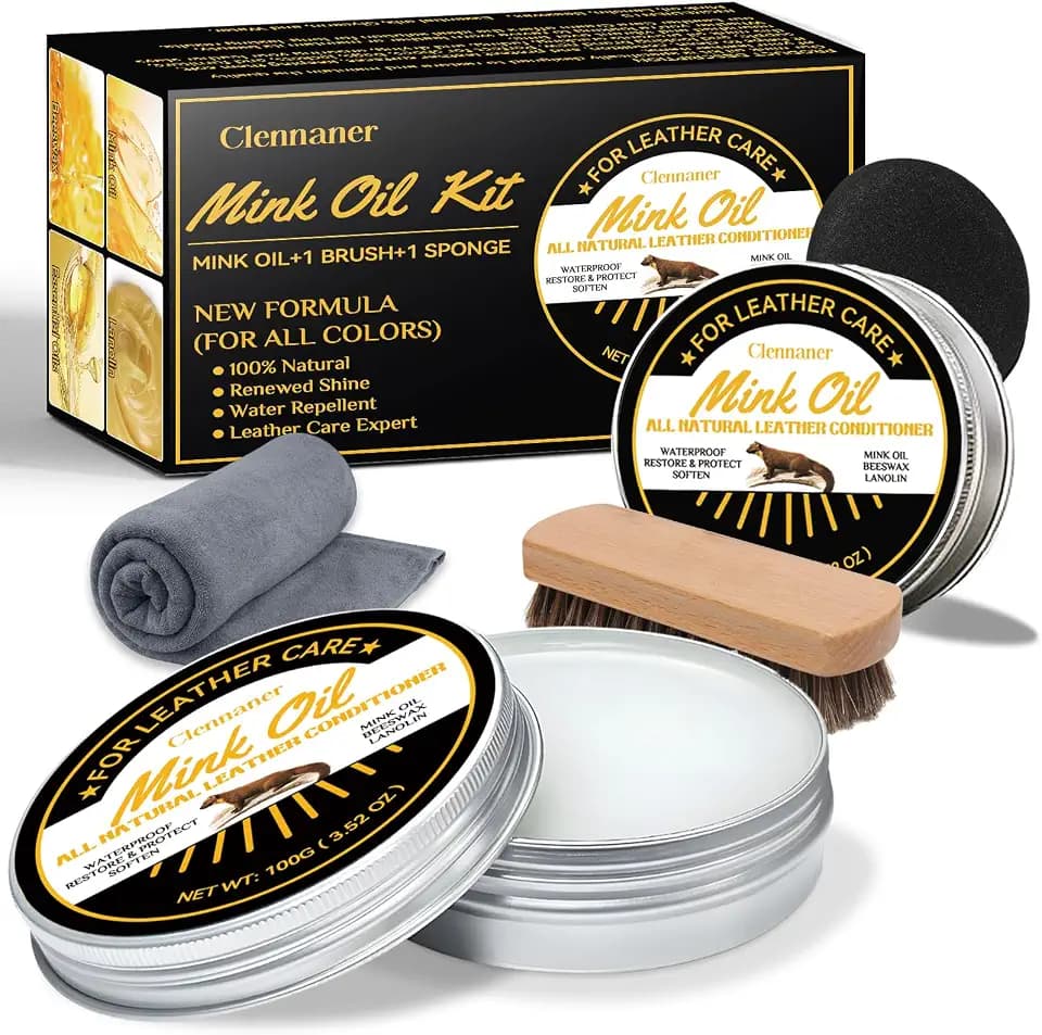 Clennaner Mink Oil for Leather Boots, 5-in-1 Leather Conditioner and Cleaner, Waterproof Soften and Restore Shoes, Jackets, Hats