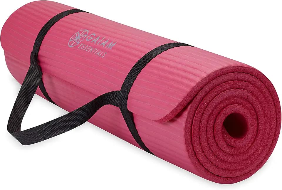 Gaiam Thick Yoga Mat, Exercise & Fitness Mat with Easy-Cinch Carrying Strap