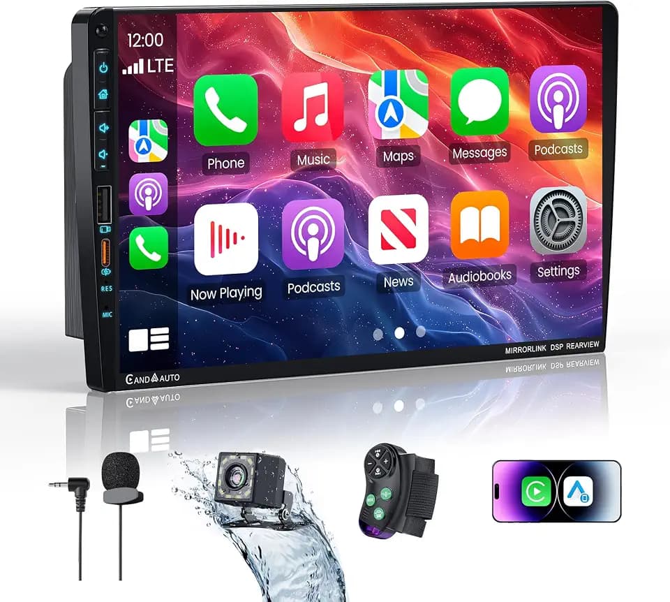 Double Din Car Stereo with Wireless Apple CarPlay & Android Auto